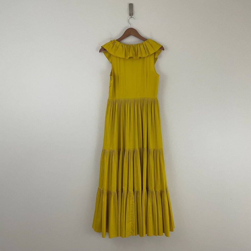 Kate Spade Cotton Poplin Ruffle Tiered Maxi Dress in Chartreuse Yellow Size 8 - Picture 2 of 8